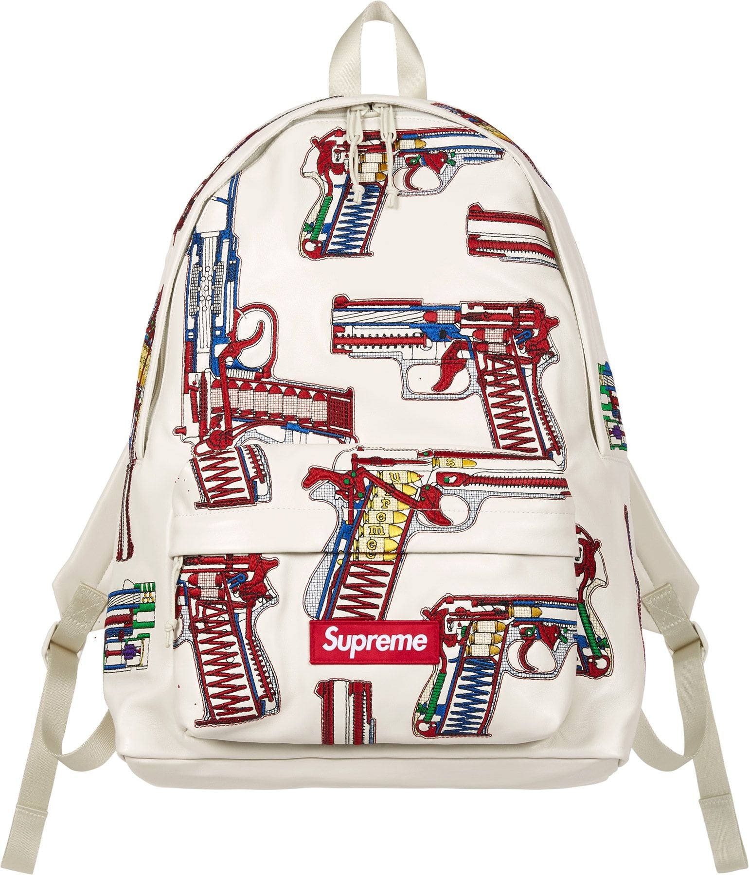 Guns Embroidered Leather Backpack view 3